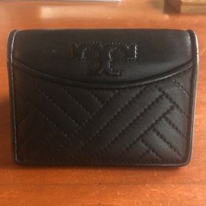 Tory Burch Black Quilted Leather Card Case Wallet